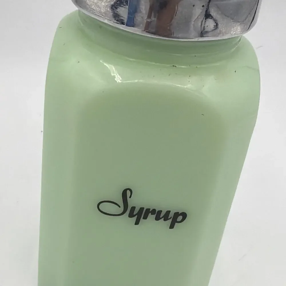 Vintage Jadeite Green MAPLE Syrup, Anchor Hocking Glass Dispenser Pancakes Gift